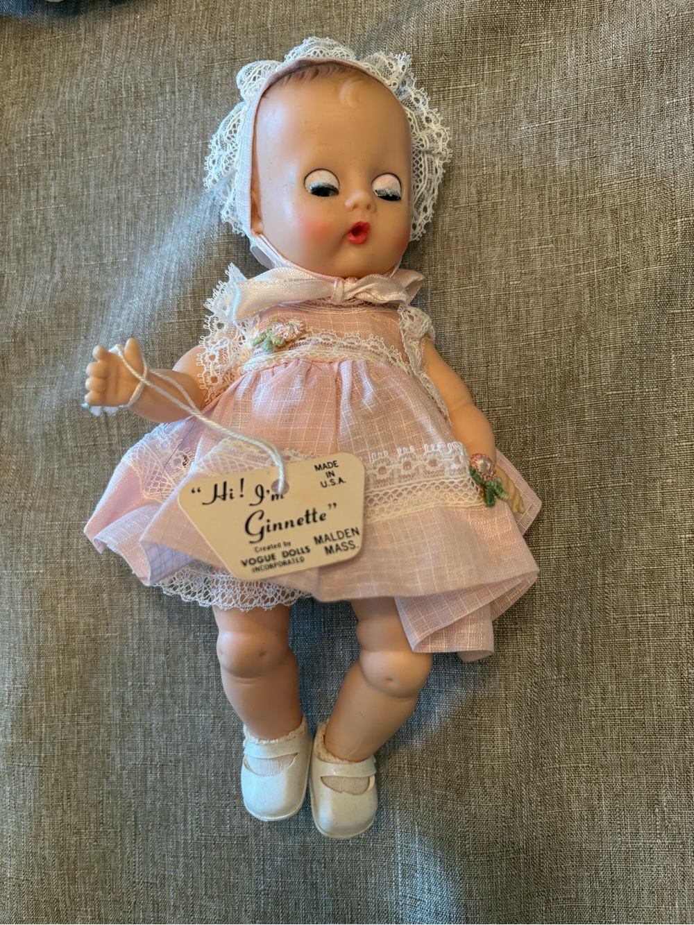 Vintage Style Pink Doll Dress with Lace Accents 1966
